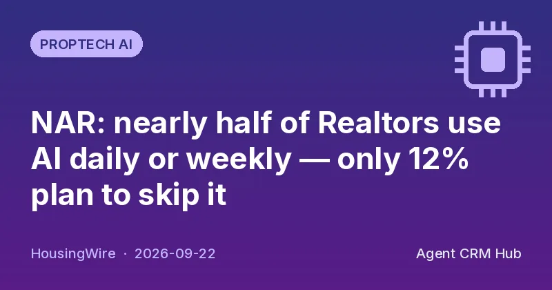 Proptech AI cover: NAR: nearly half of Realtors use AI daily or weekly — only 12% plan to skip it (HousingWire)